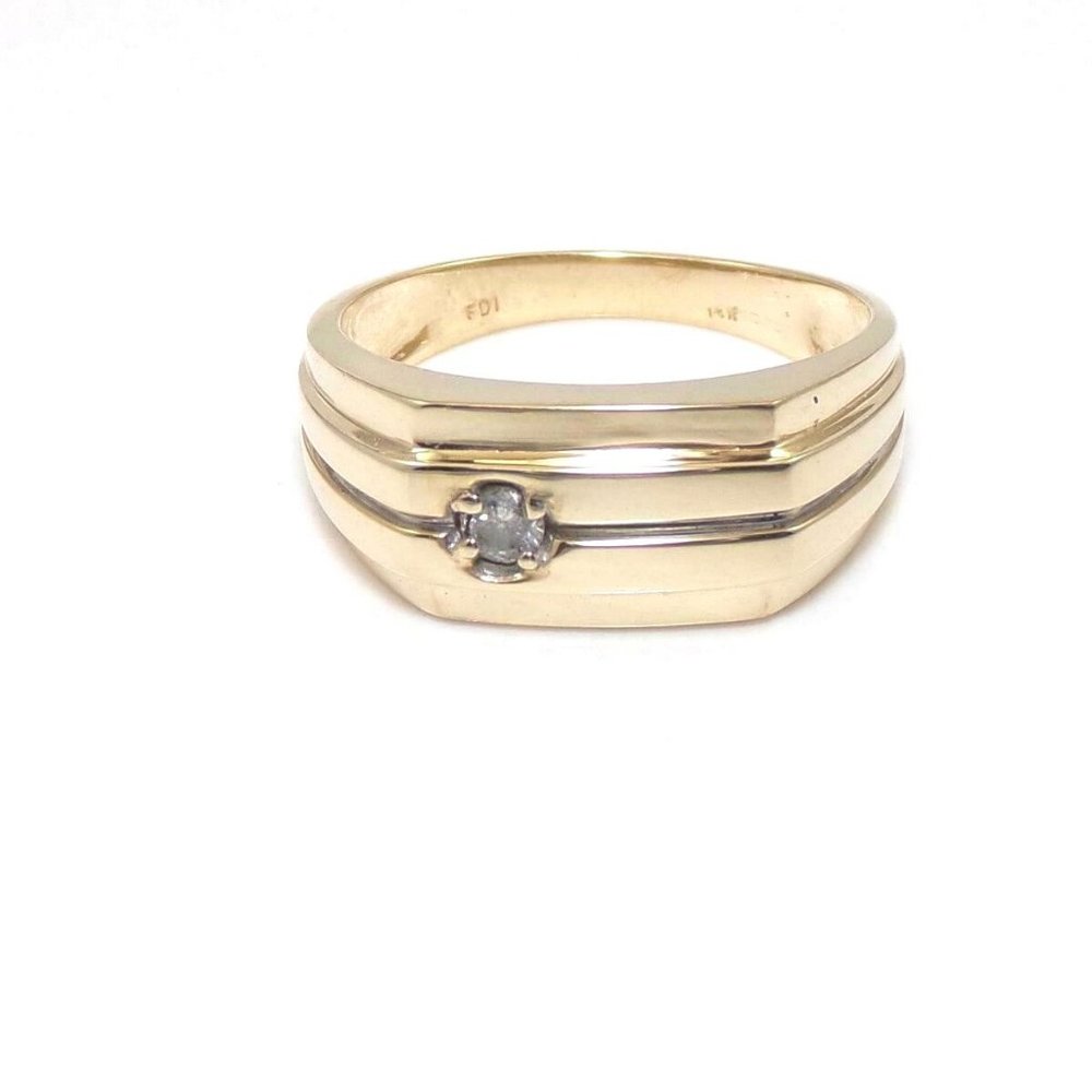 14K Yellow Gold Ring Size 10 Men's Natural Diamond